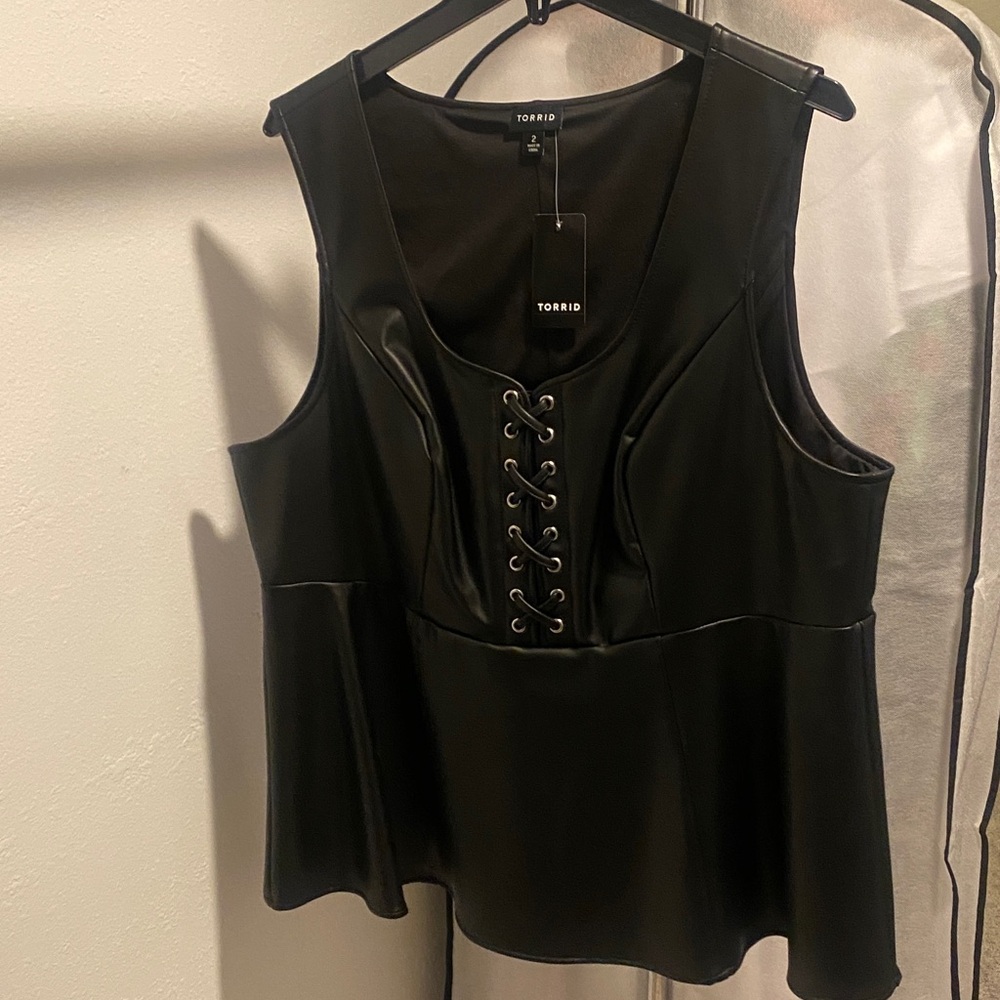 Torrid Black Lace-Up Sleeveless leather look Top
